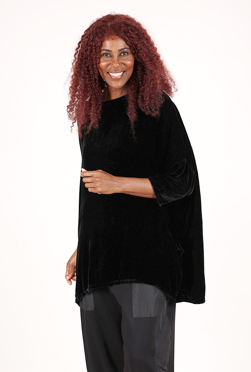 Cut Loose Velvet Oversize Pullover, Black