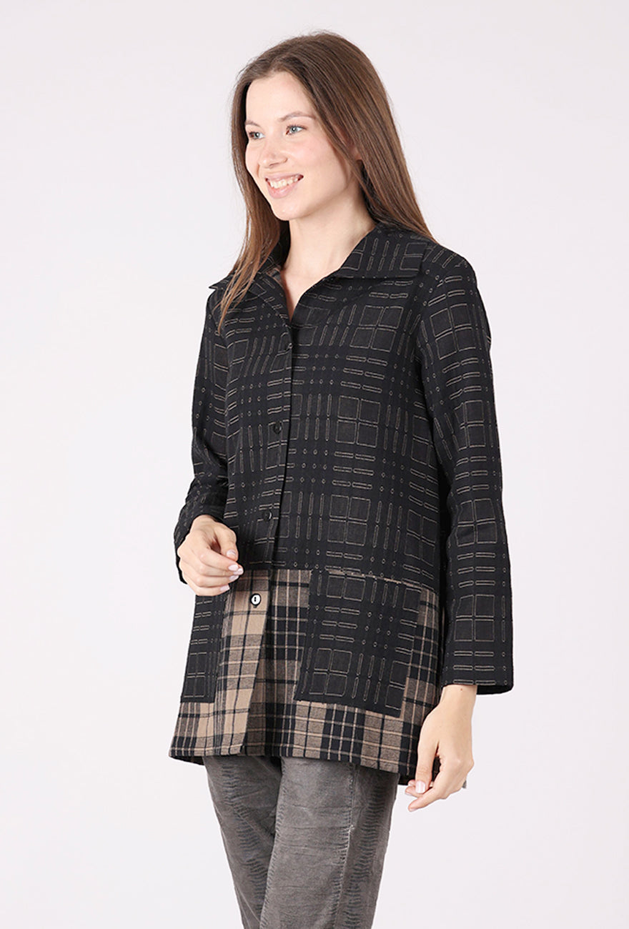 Christopher Calvin Plaid Accent Marlene Jacket, Black/Tan 