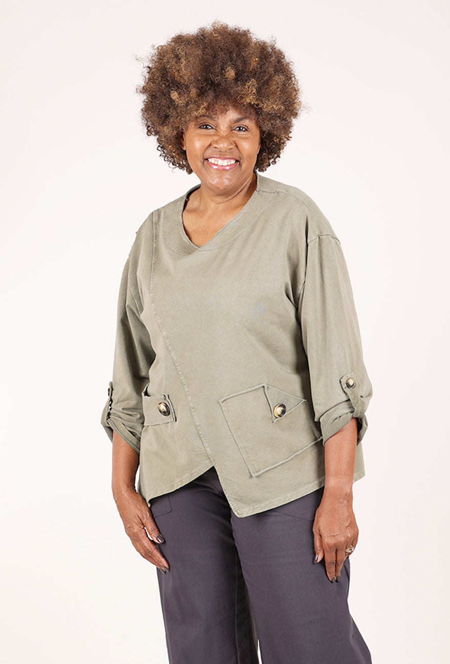 Saga Garment Dye Pocket Top, Taupe 