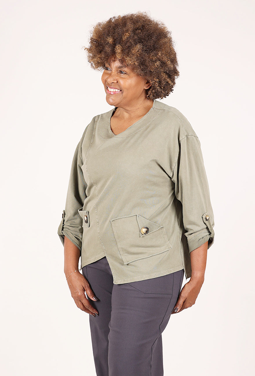 Saga Garment Dye Pocket Top, Taupe 