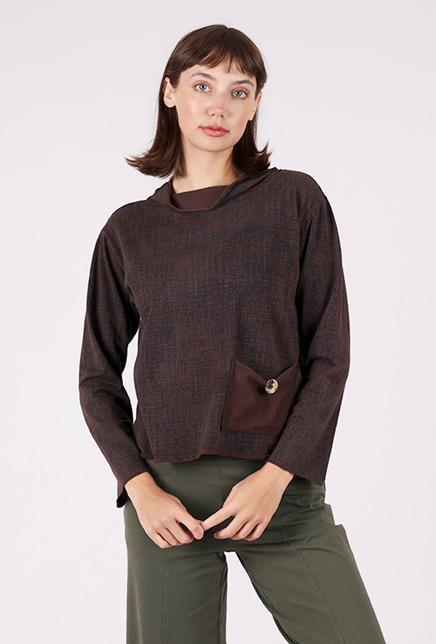 Color Me Cotton Button Detail Print Yoga Top, Dark Chocolate 