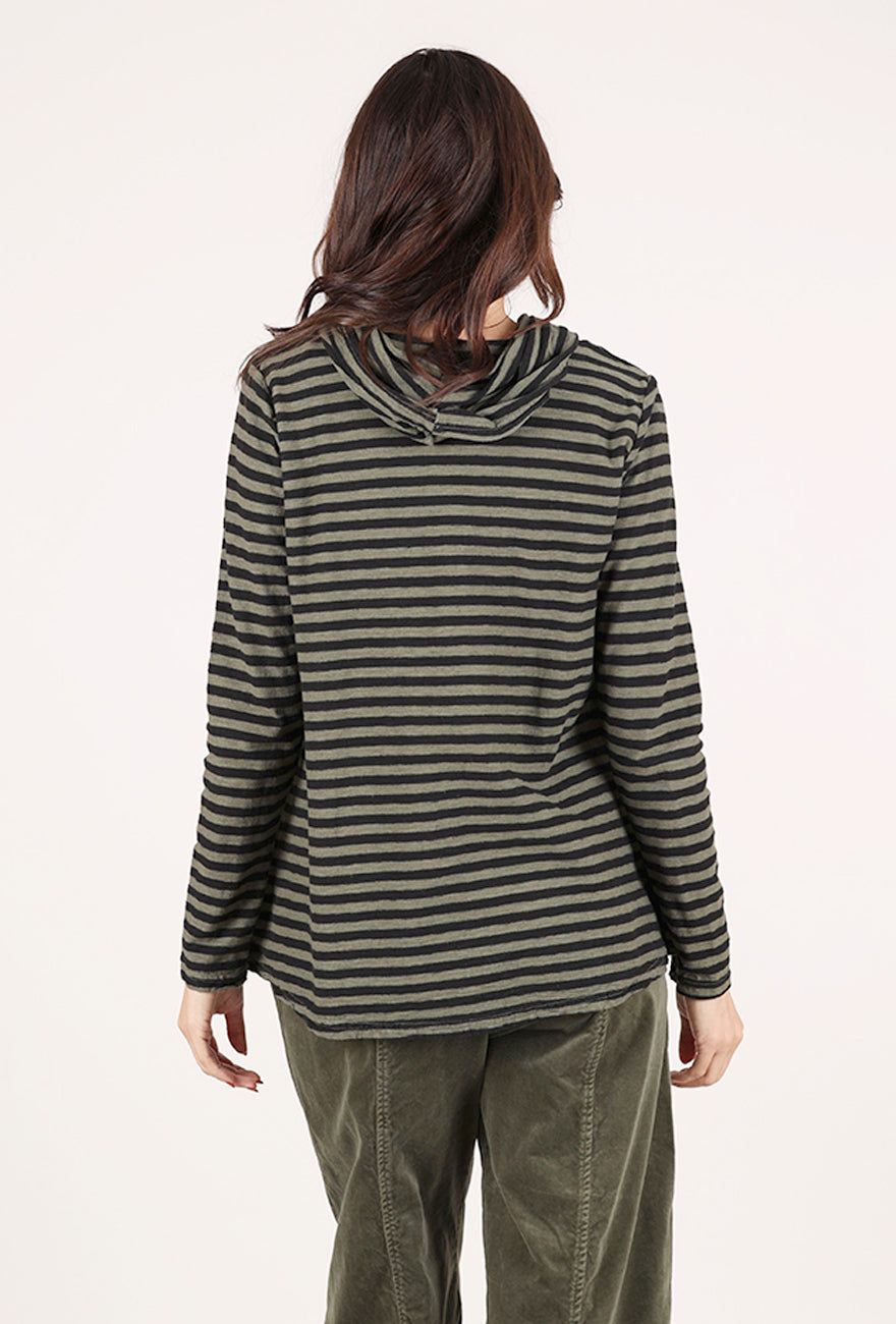 Cut Loose Black Stripe Cowlneck Pullover, Kelp 